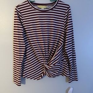 Long sleeve purple and white stripe shirt